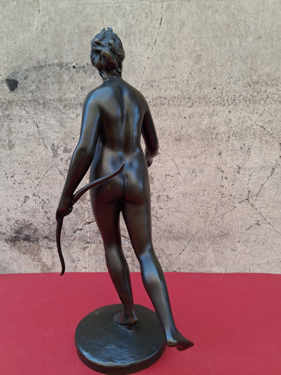 Bronze Sculpture: Diana The Huntress After Houdon, Complete With Her Bow And Arrow, 19th Century -photo-3