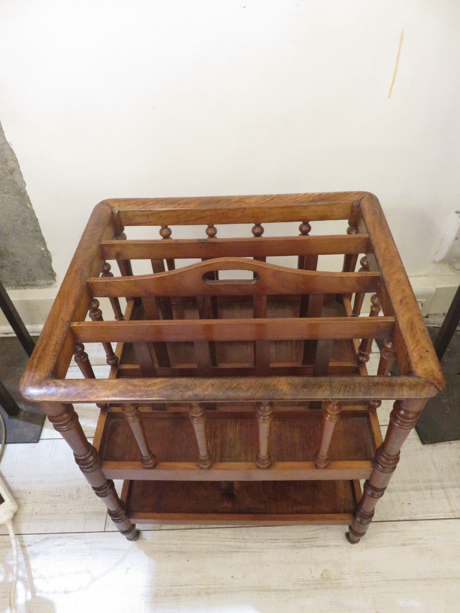 Mahogany Magazine Rack, Mounted On Casters, 19th Century -photo-7