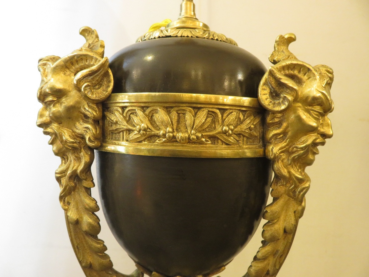 Important 19th Century Athenian Lamp With Gilded Bronze Decoration Of Fauns -photo-3
