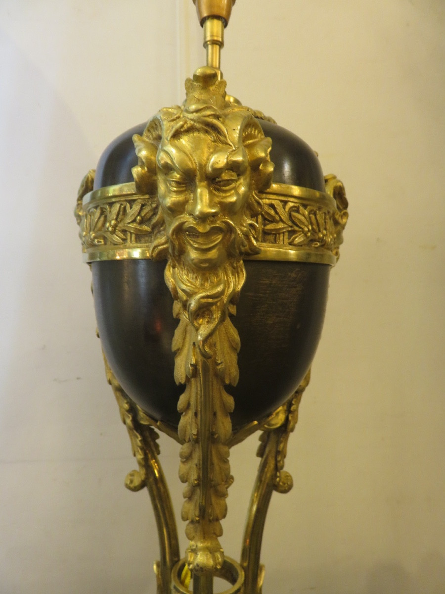 Important 19th Century Athenian Lamp With Gilded Bronze Decoration Of Fauns -photo-4