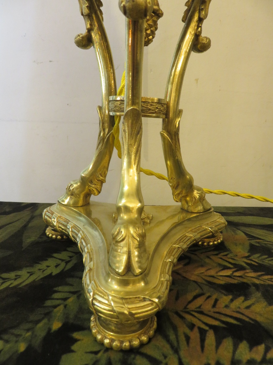 Important 19th Century Athenian Lamp With Gilded Bronze Decoration Of Fauns -photo-2