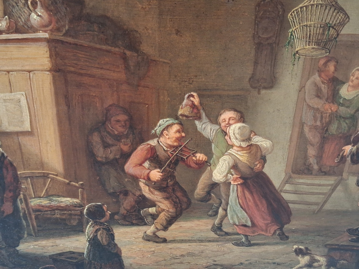 Tableau huile sur panneau , scène de taverne , école hollandaise ,XIX ème-photo-2