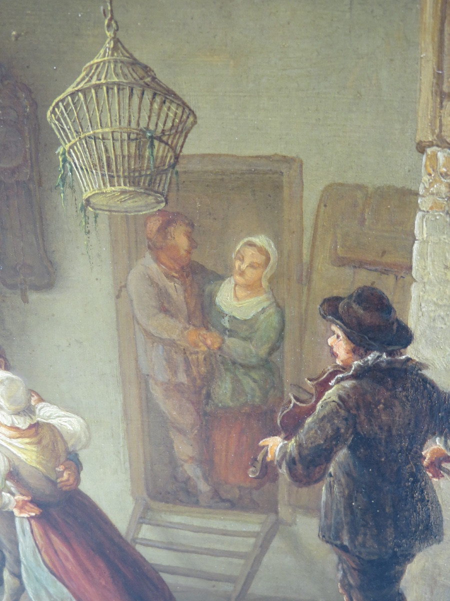 Tableau huile sur panneau , scène de taverne , école hollandaise ,XIX ème-photo-7