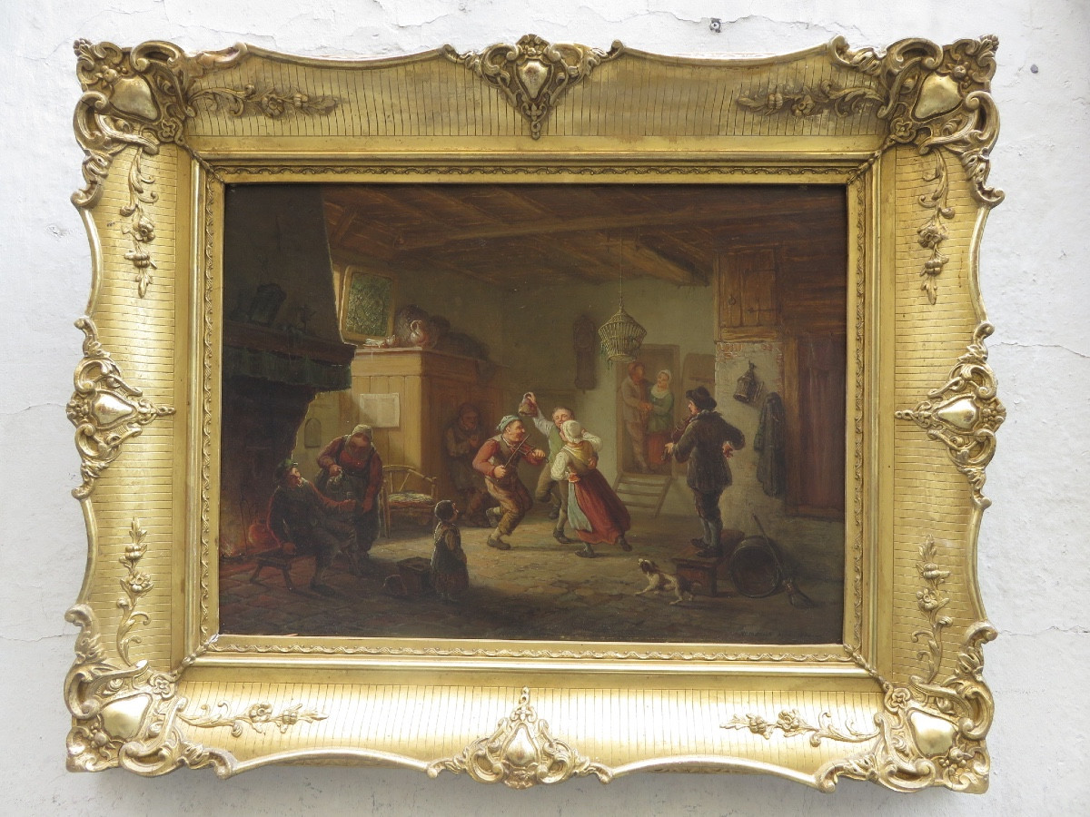 Tableau huile sur panneau , scène de taverne , école hollandaise ,XIX ème