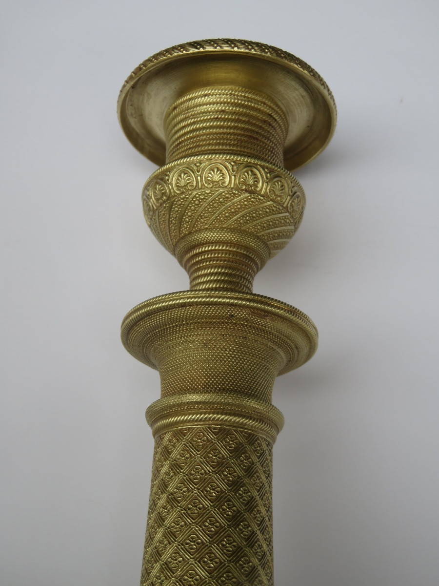 Paire de bougeoirs en bronze doré d'époque Restauration  XIX ème -photo-4
