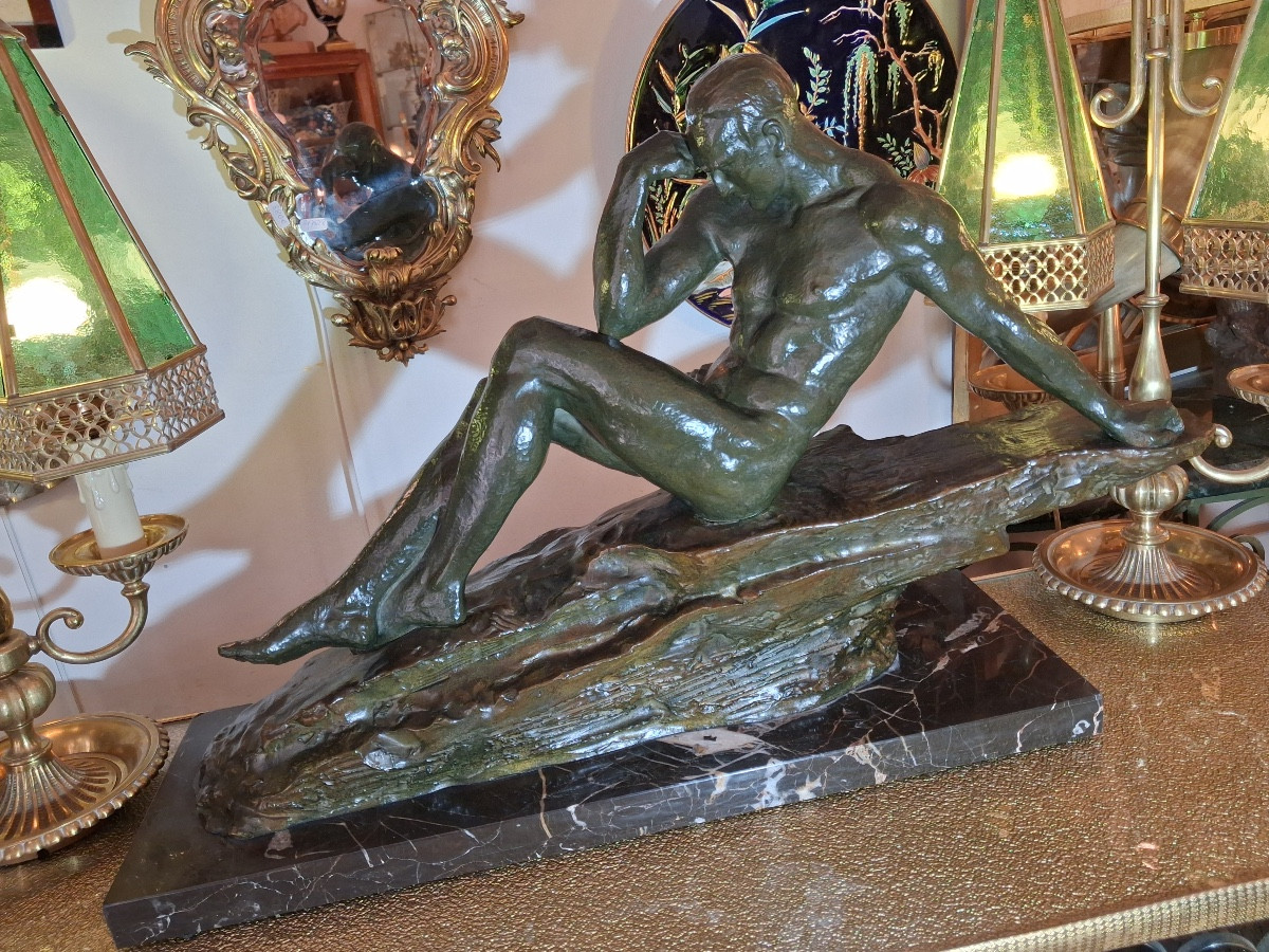 Bronze Sculpture "the Thinker" Signed Le Faguays (1892-1962) Foundry Stamp Ln.paris Jl-photo-7