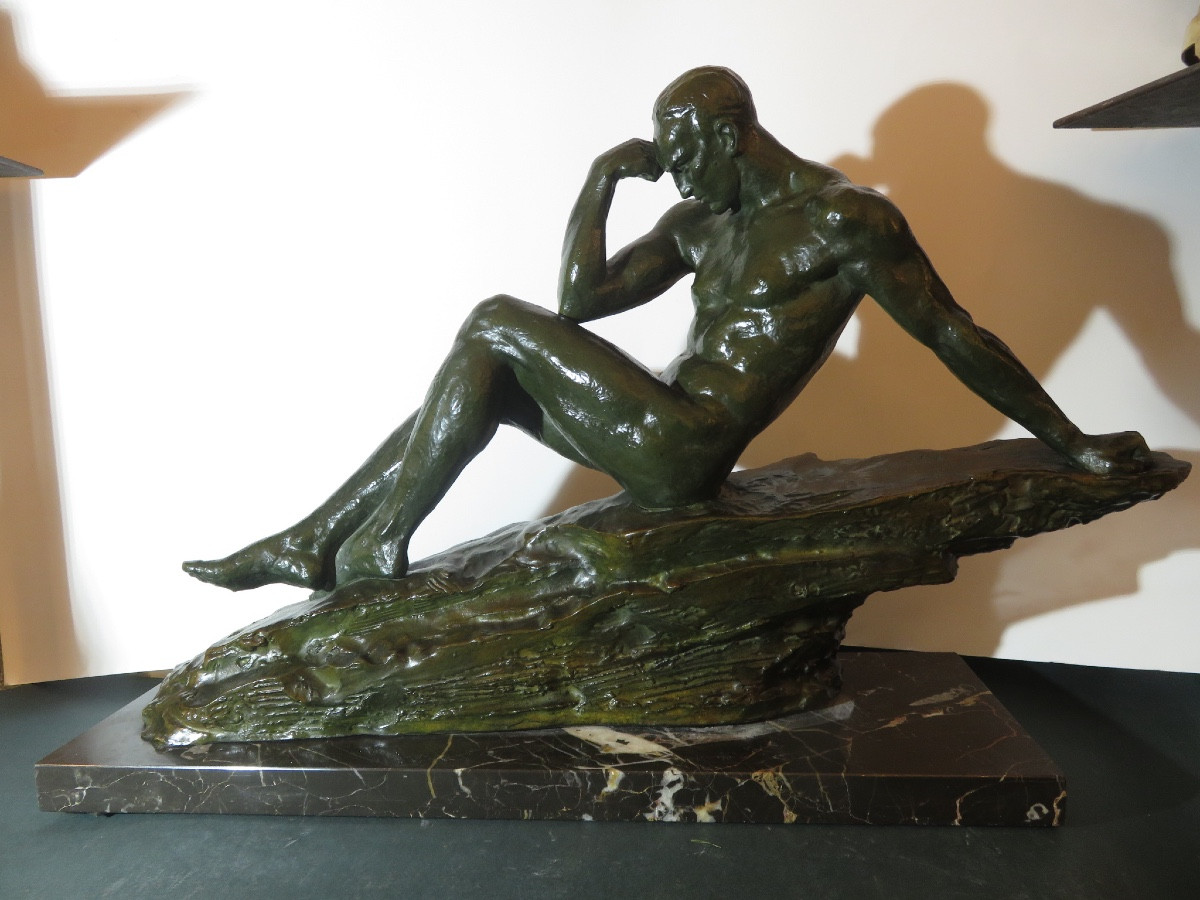 Bronze Sculpture "the Thinker" Signed Le Faguays (1892-1962) Foundry Stamp Ln.paris Jl