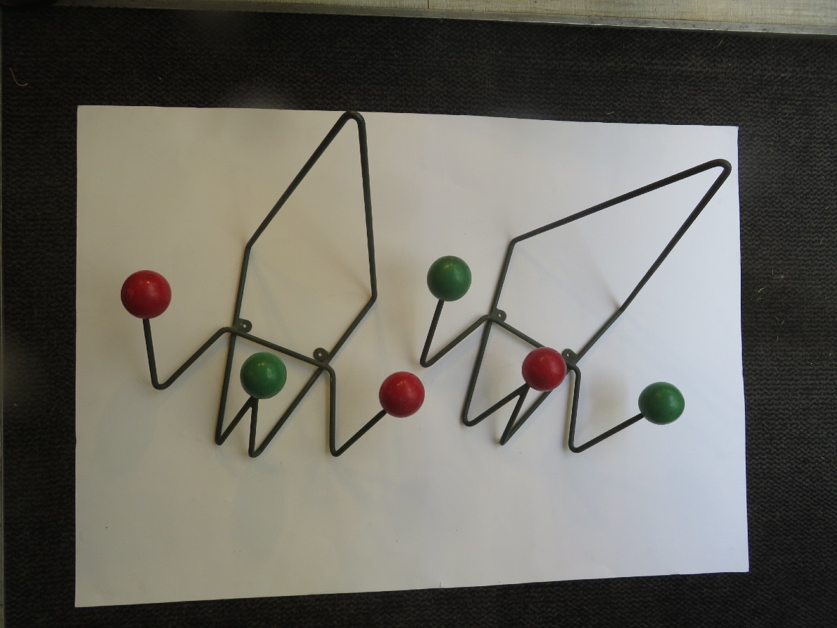 Pair Of Wall-mounted Coat Racks, In Metal And Wooden Balls, 1960s, Attributed To Roger Feraud-photo-3