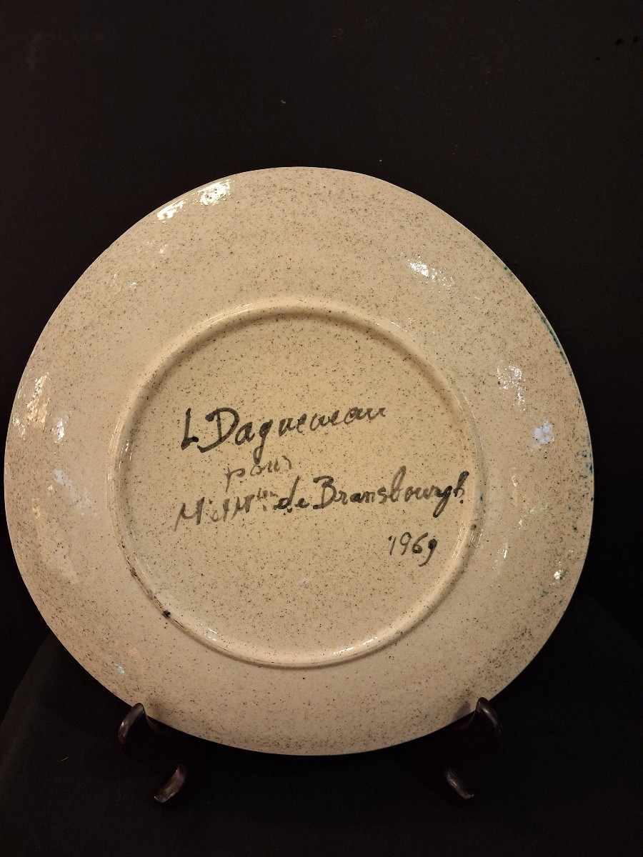 Four Earthenware Plates With Enamelled Fish Decoration Signed L.dagueneau 20th Century-photo-2