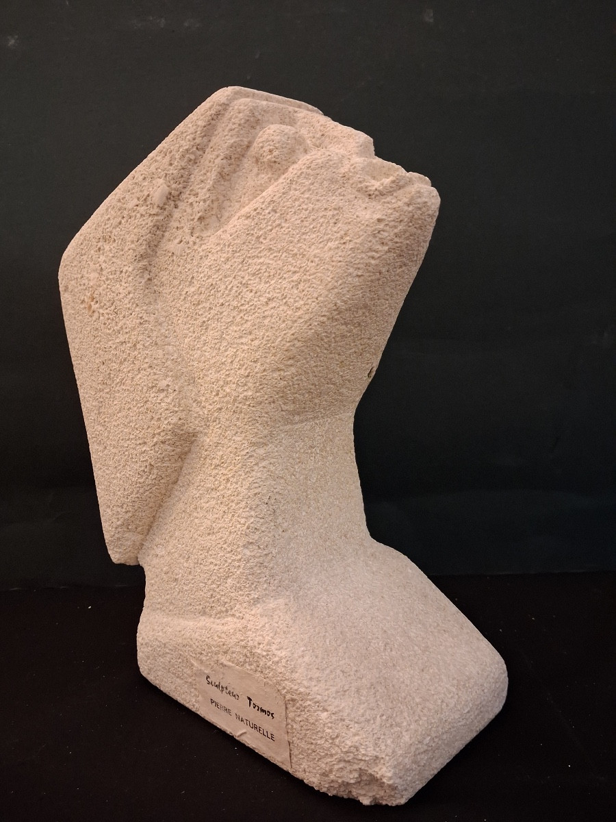 Albert Tormos Sculpture Of A Face In Profile, In Luberon Stone, Signed And Dated 1972-photo-2