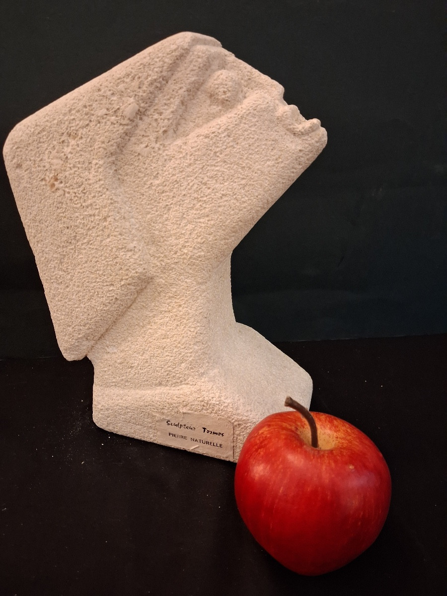 Albert Tormos Sculpture Of A Face In Profile, In Luberon Stone, Signed And Dated 1972-photo-4