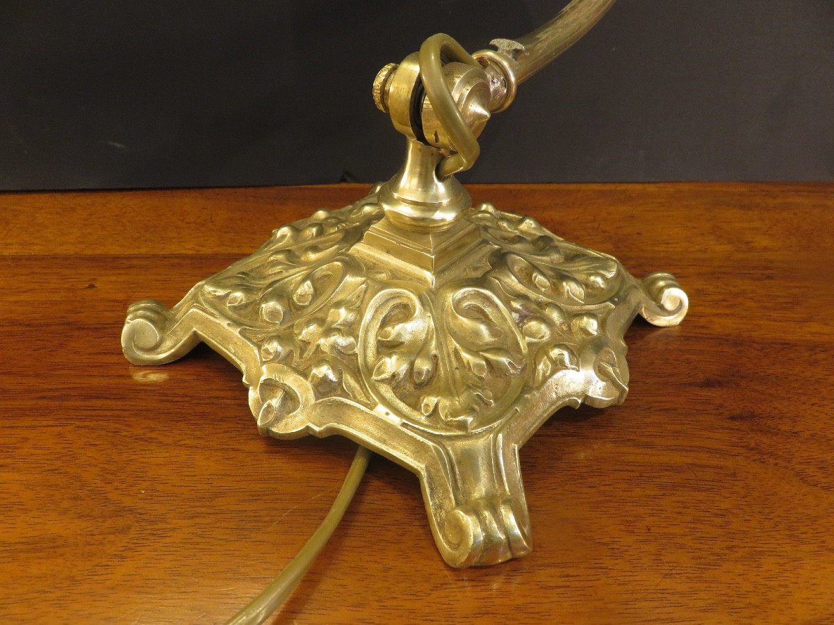 Art Nouveau Period Lamp, Height 53 Cm, Desk Or Piano Lamp In Bronze And Brass -photo-3