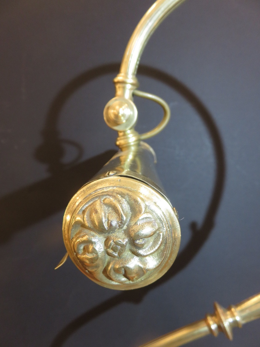 Art Nouveau Period Lamp, Height 53 Cm, Desk Or Piano Lamp In Bronze And Brass -photo-1