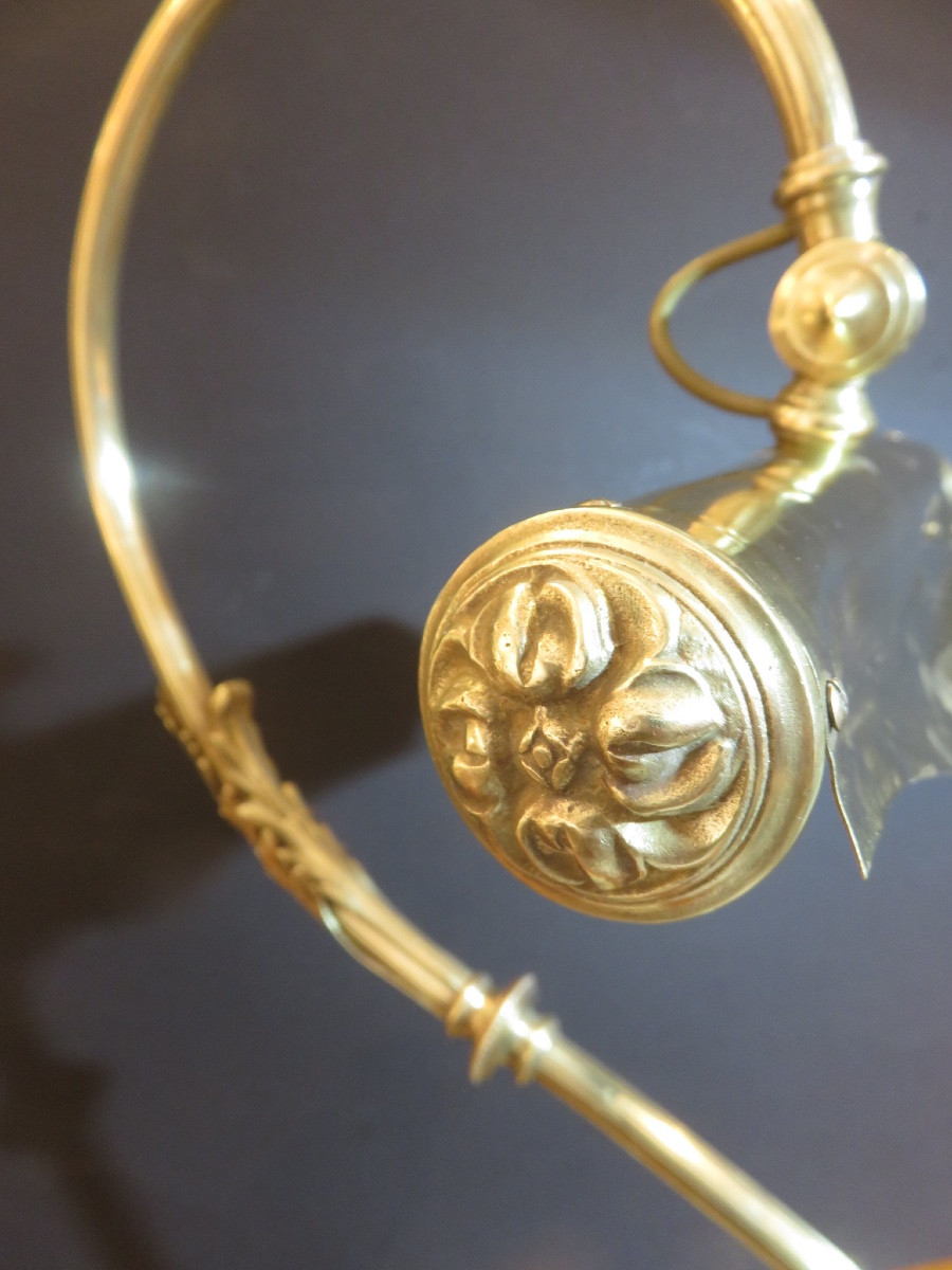 Art Nouveau Period Lamp, Height 53 Cm, Desk Or Piano Lamp In Bronze And Brass -photo-5