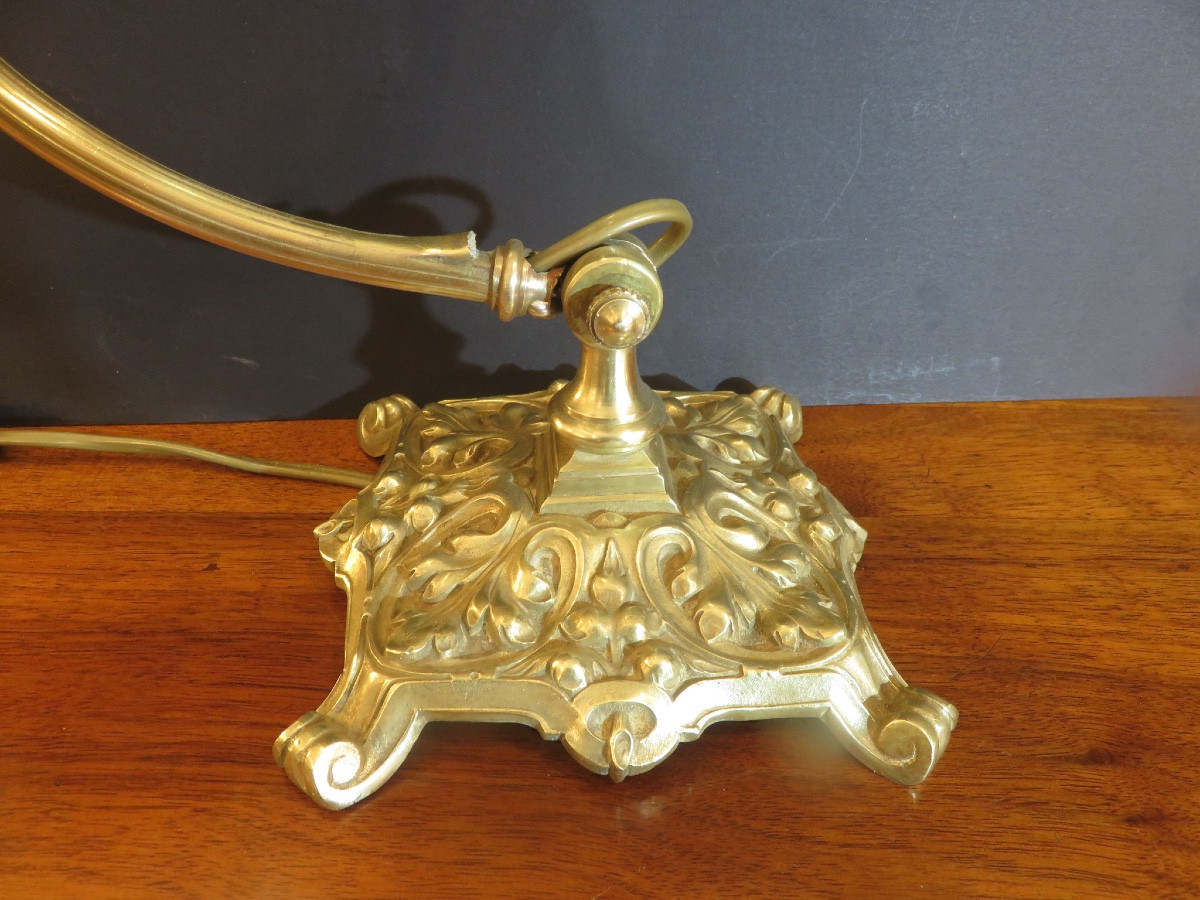 Art Nouveau Period Lamp, Height 53 Cm, Desk Or Piano Lamp In Bronze And Brass -photo-6
