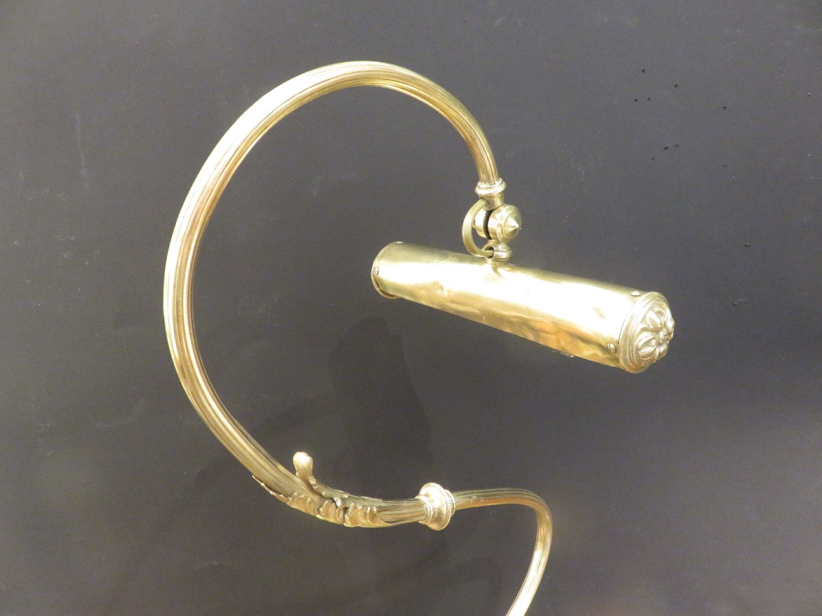 Art Nouveau Period Lamp, Height 53 Cm, Desk Or Piano Lamp In Bronze And Brass -photo-8