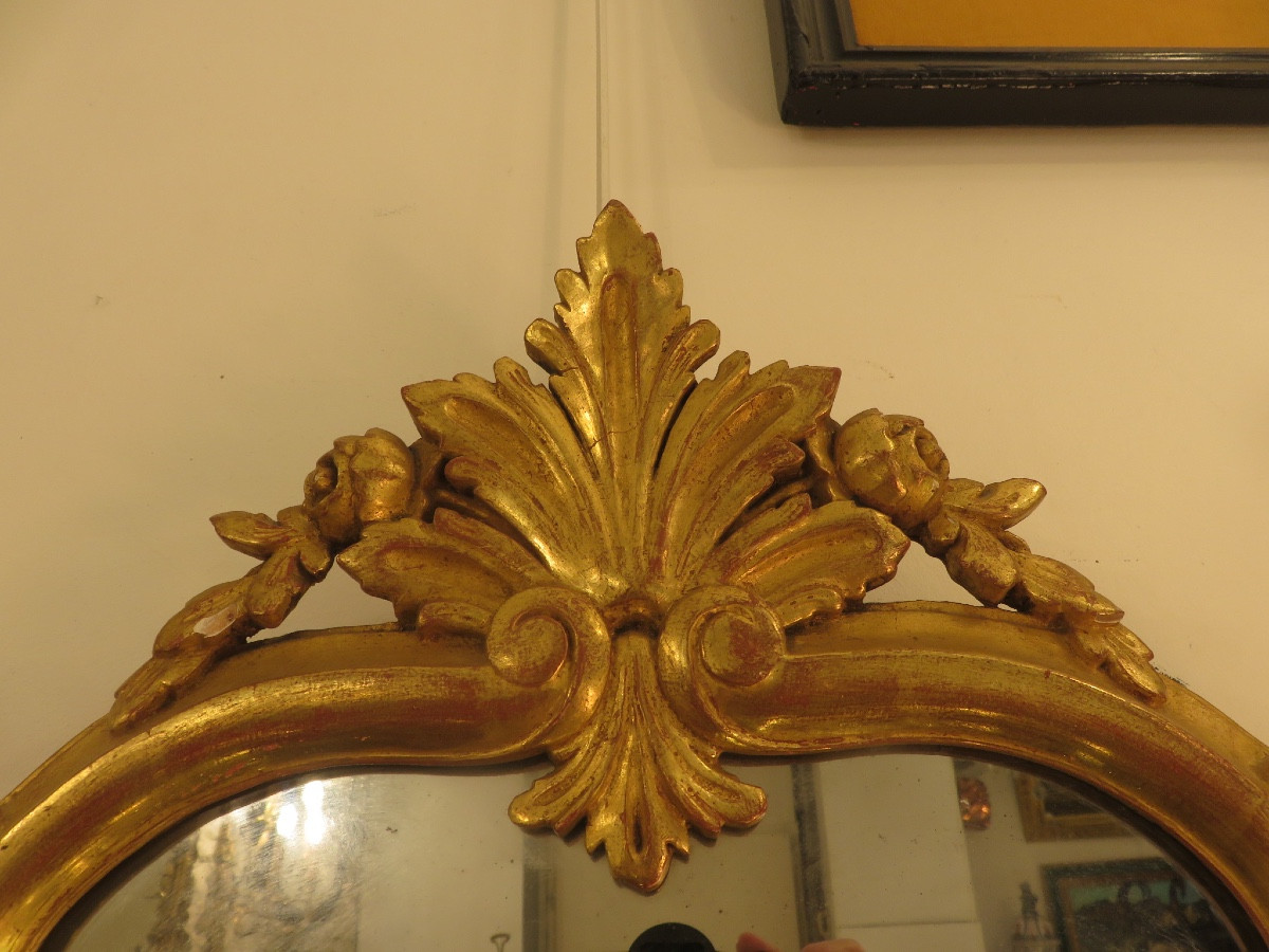 Violin-shaped Mirror, In Wood Gilded With Gold Leaf, Louis XV Style, Height 88 Cm. 20th Century -photo-2