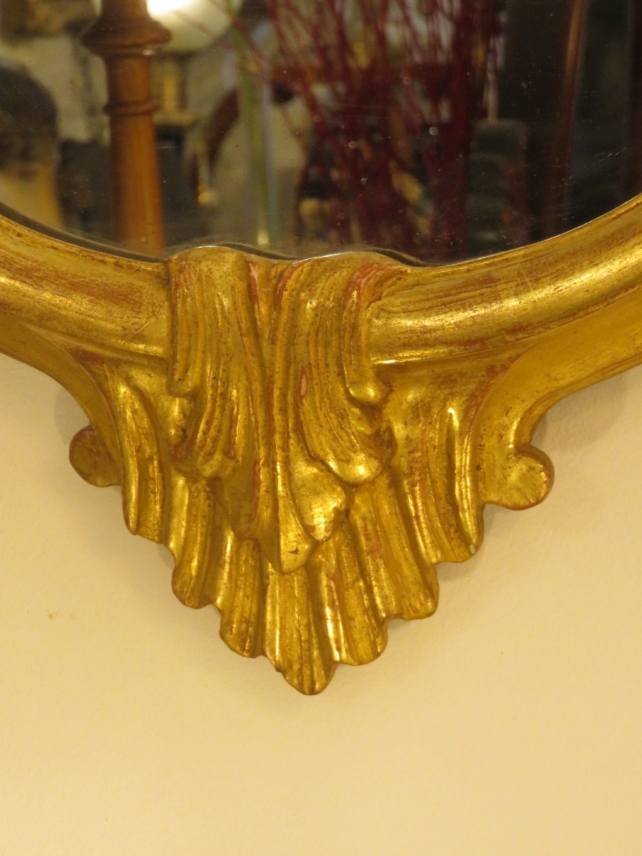 Violin-shaped Mirror, In Wood Gilded With Gold Leaf, Louis XV Style, Height 88 Cm. 20th Century -photo-3