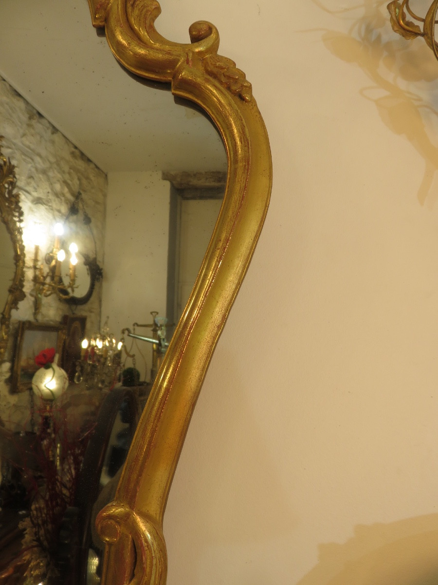 Violin-shaped Mirror, In Wood Gilded With Gold Leaf, Louis XV Style, Height 88 Cm. 20th Century -photo-2