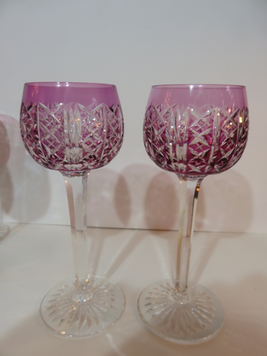 9 Colored Crystal Glasses From Saint Louis Factory , Riesling Pattern-photo-3