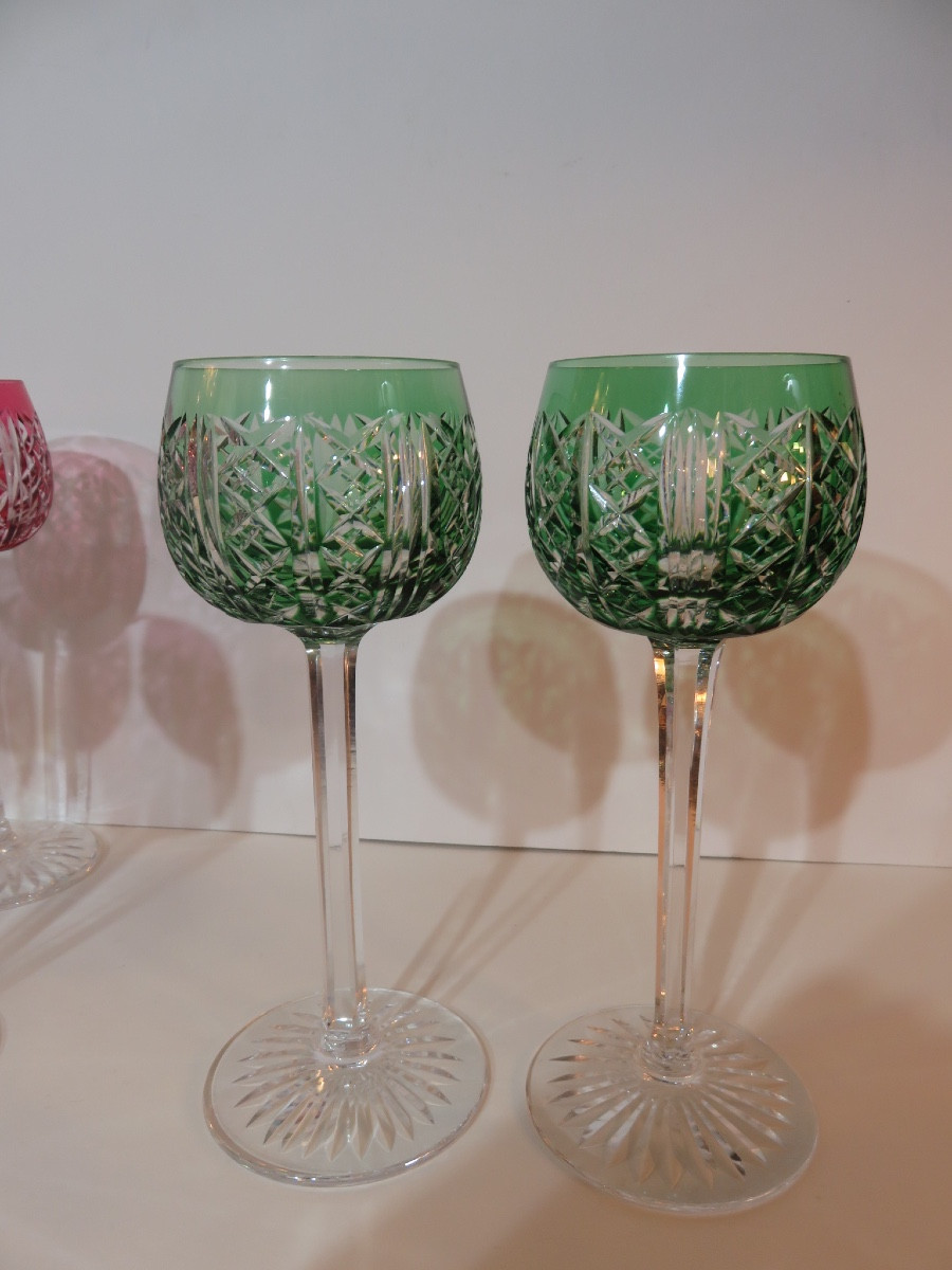 9 Colored Crystal Glasses From Saint Louis Factory , Riesling Pattern-photo-4