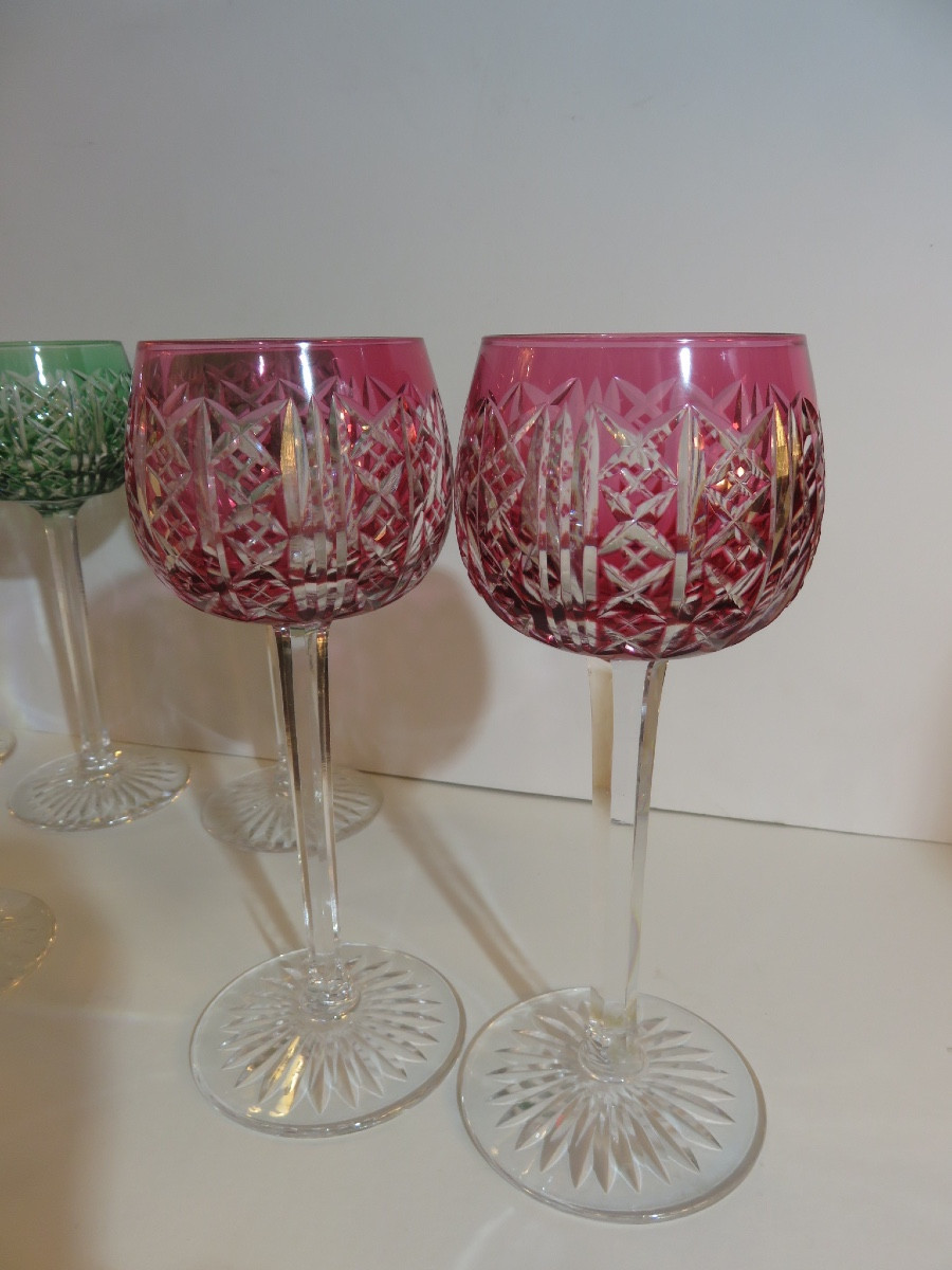 9 Colored Crystal Glasses From Saint Louis Factory , Riesling Pattern-photo-4