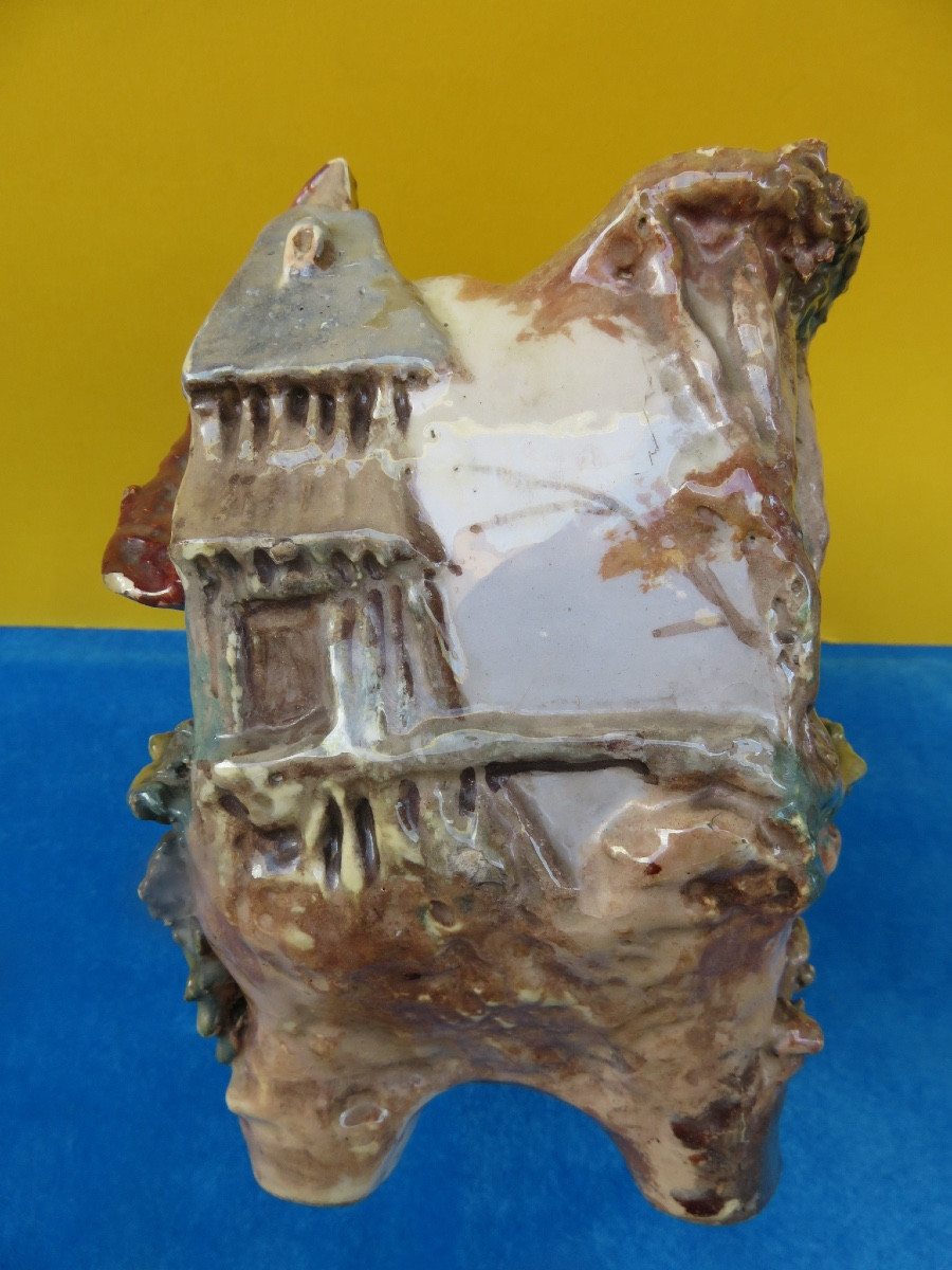 A Slipware Planter Depicting Rural Architecture, Signed By Edouard Gilles, 19th Century -photo-3