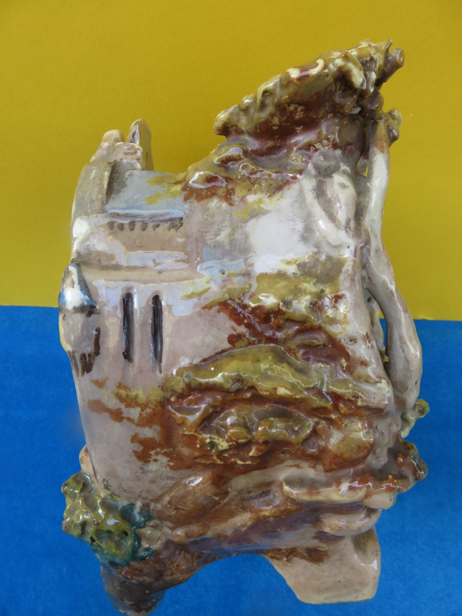 A Slipware Planter Depicting Rural Architecture, Signed By Edouard Gilles, 19th Century -photo-4