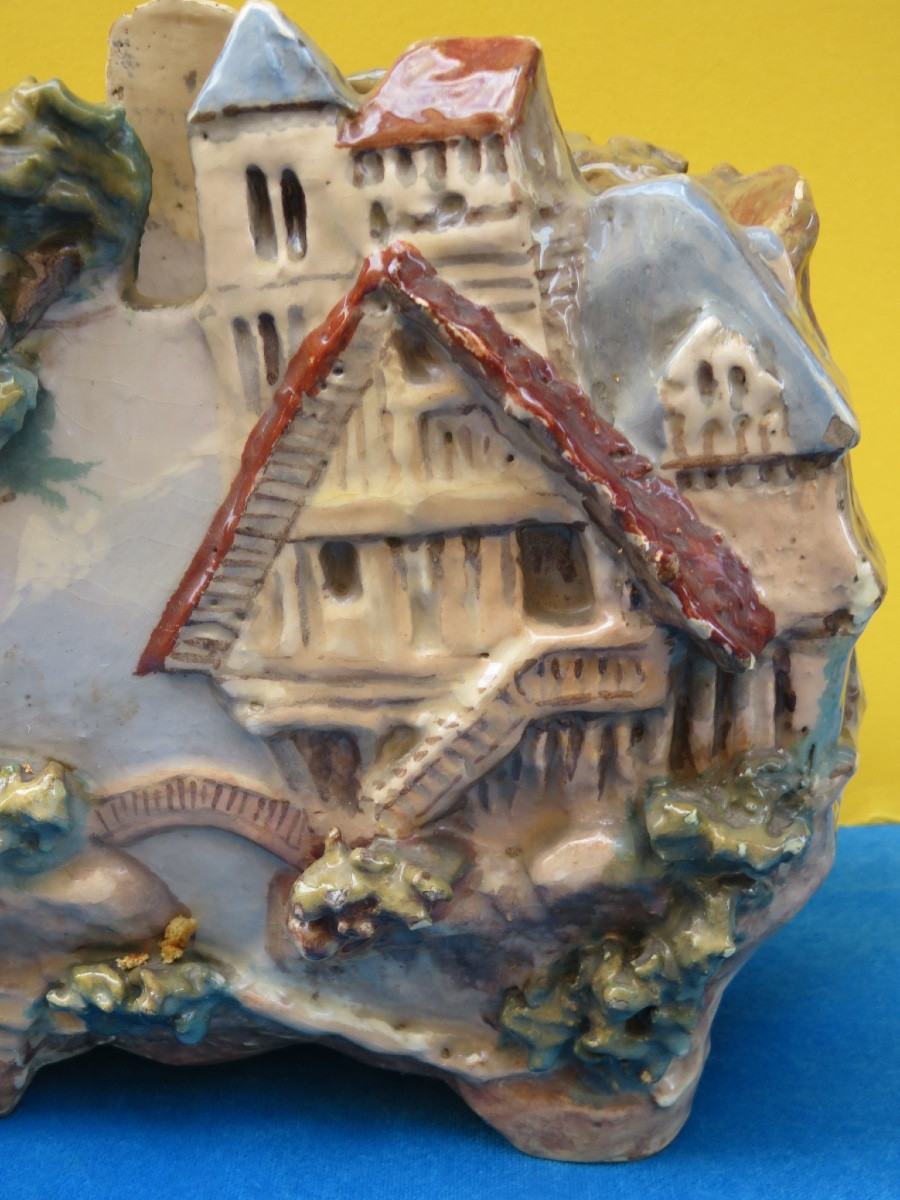 A Slipware Planter Depicting Rural Architecture, Signed By Edouard Gilles, 19th Century -photo-5