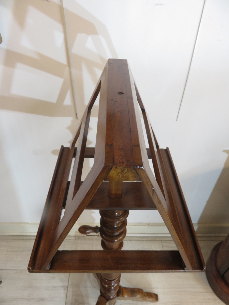 Lutrin à deux pentes , réglable , en noyer massif , époque XIX  ème -photo-4