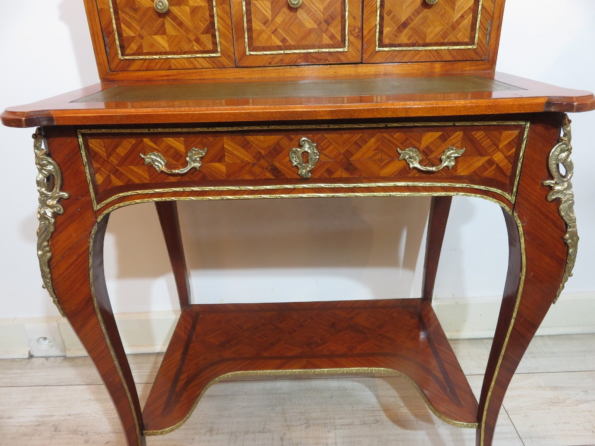 Bonheur du jour en marqueterie sur  quatre faces , de style Louis XV  , époque XXème -photo-2