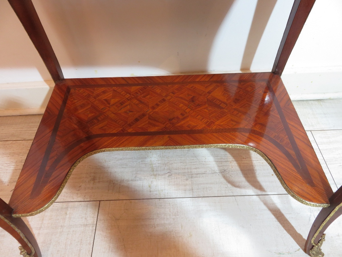 Bonheur du jour en marqueterie sur  quatre faces , de style Louis XV  , époque XXème -photo-3