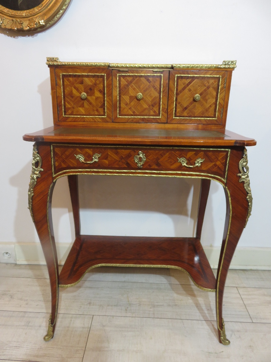 Bonheur du jour en marqueterie sur  quatre faces , de style Louis XV  , époque XXème -photo-7