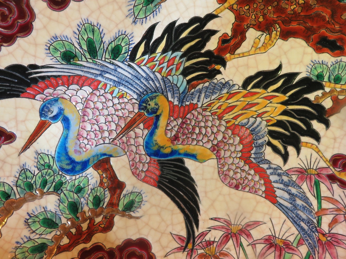 Longwy grand plat creux , " OISEAUX D' 0R " signé de P Mignon , Atelier d'art ,  édition limité-photo-3