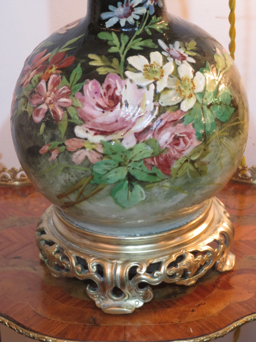 Lampe en céramique de Montigny sur Loing , monture en bronze ciselée  XIX ème -photo-2