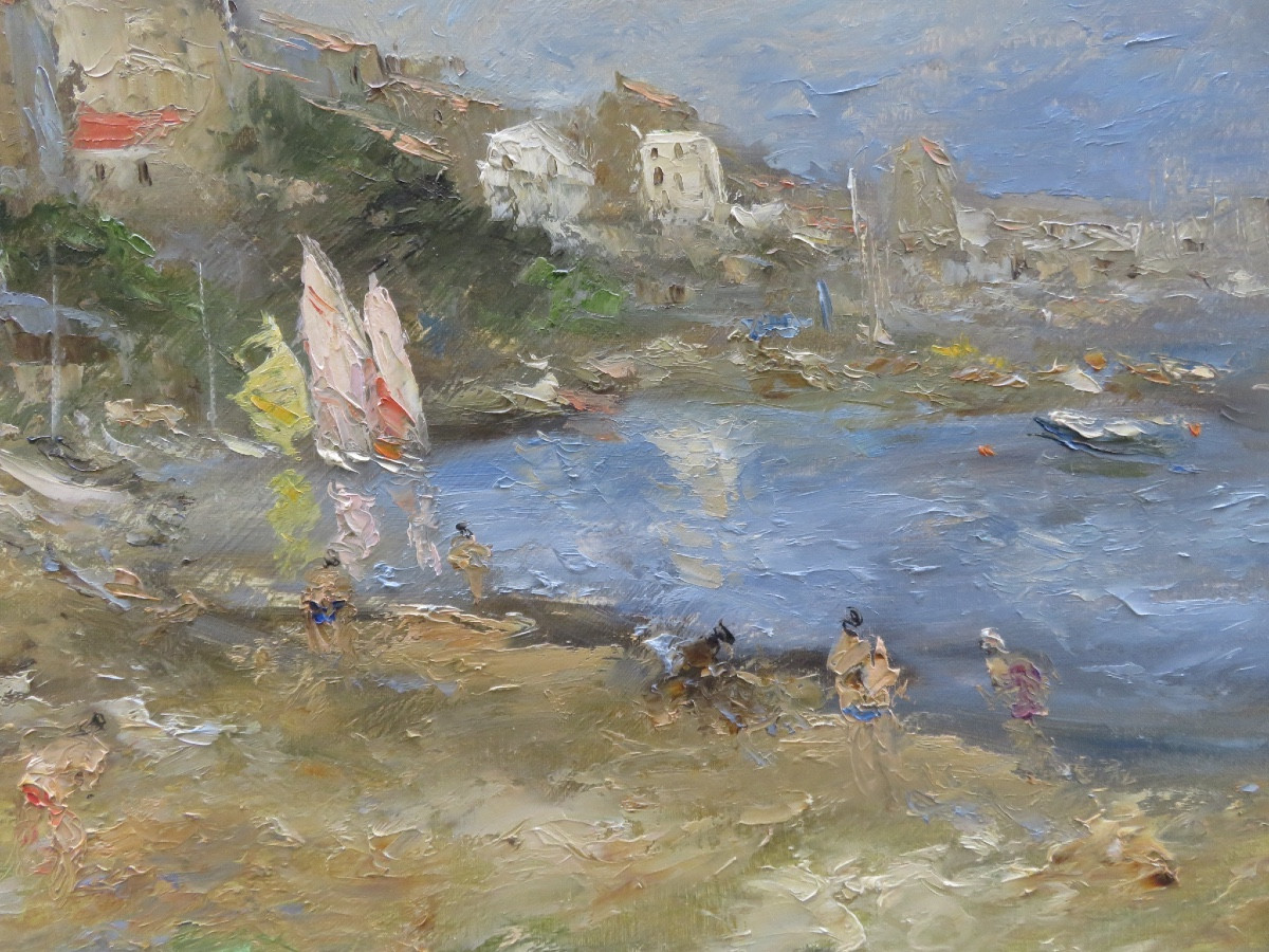  La plage de Propriano en Corse ,  peinture de paysage  signée de Michel Calvet -photo-1