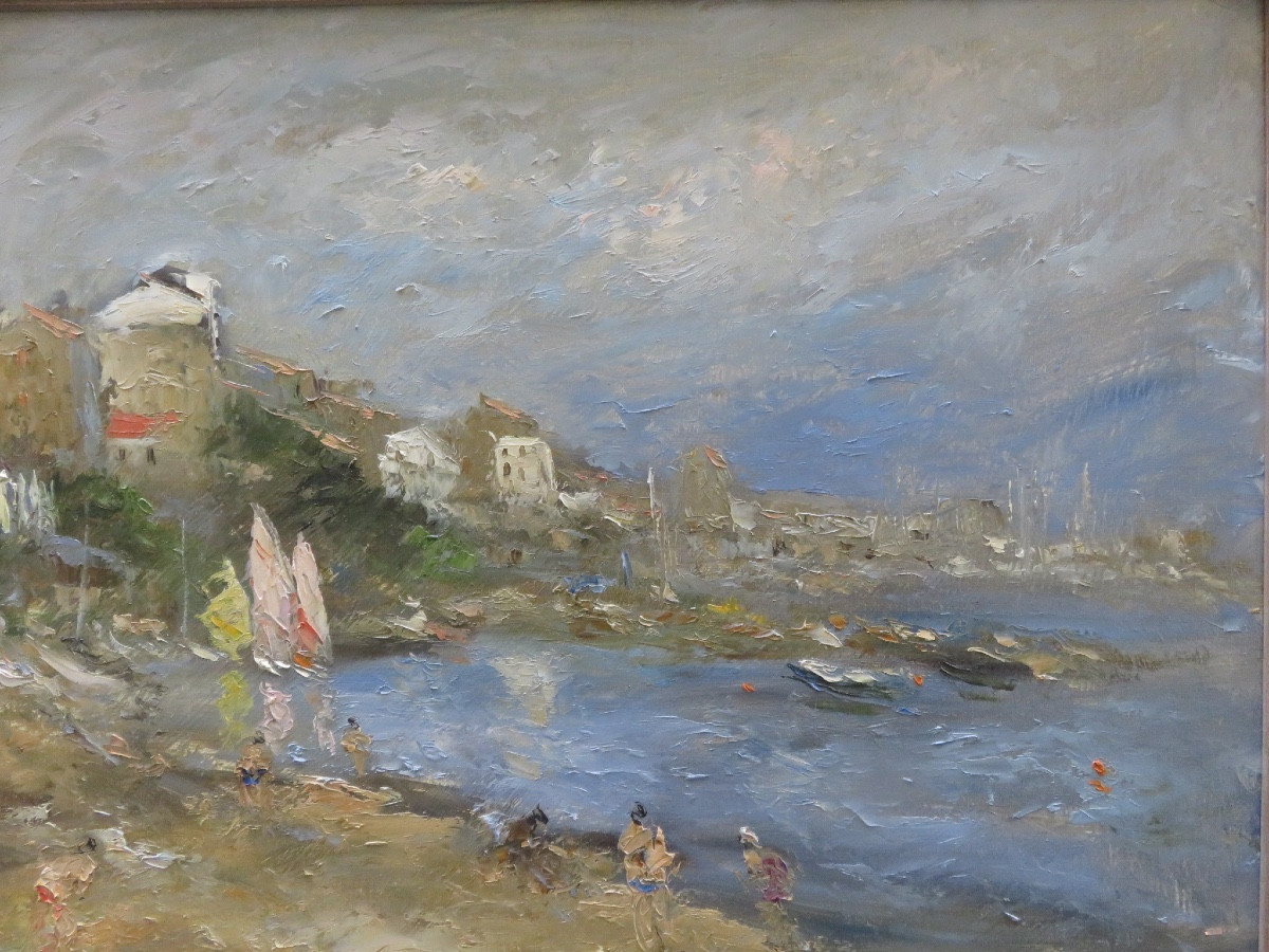  La plage de Propriano en Corse ,  peinture de paysage  signée de Michel Calvet -photo-3