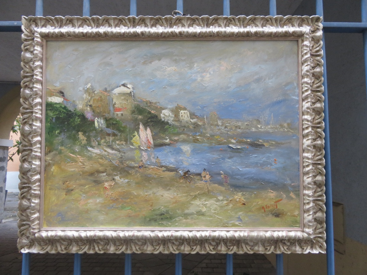  La plage de Propriano en Corse ,  peinture de paysage  signée de Michel Calvet -photo-8