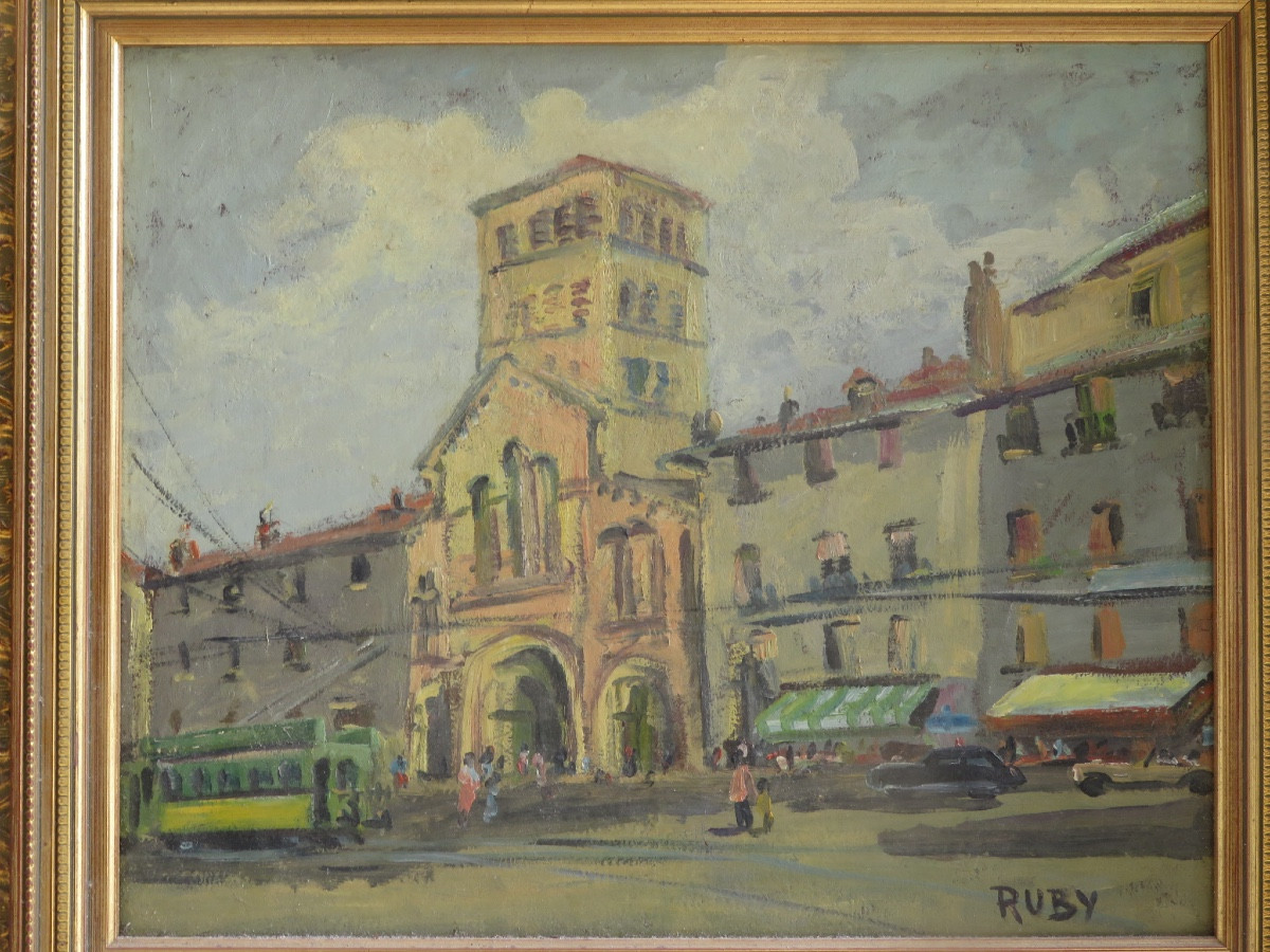 Grenoble, Notre Dame Square And Its Cathedral, Signed René Ruby (1908-1983)-photo-2