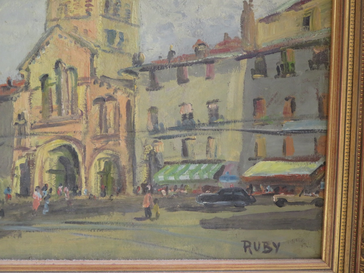 Grenoble, Notre Dame Square And Its Cathedral, Signed René Ruby (1908-1983)-photo-4
