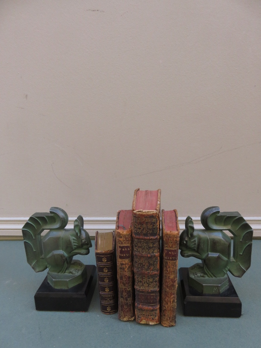 Paire de serre livres signée de Max Le Verrier ( 1891- 1973 ) les écureuils , de style Art Déco-photo-6