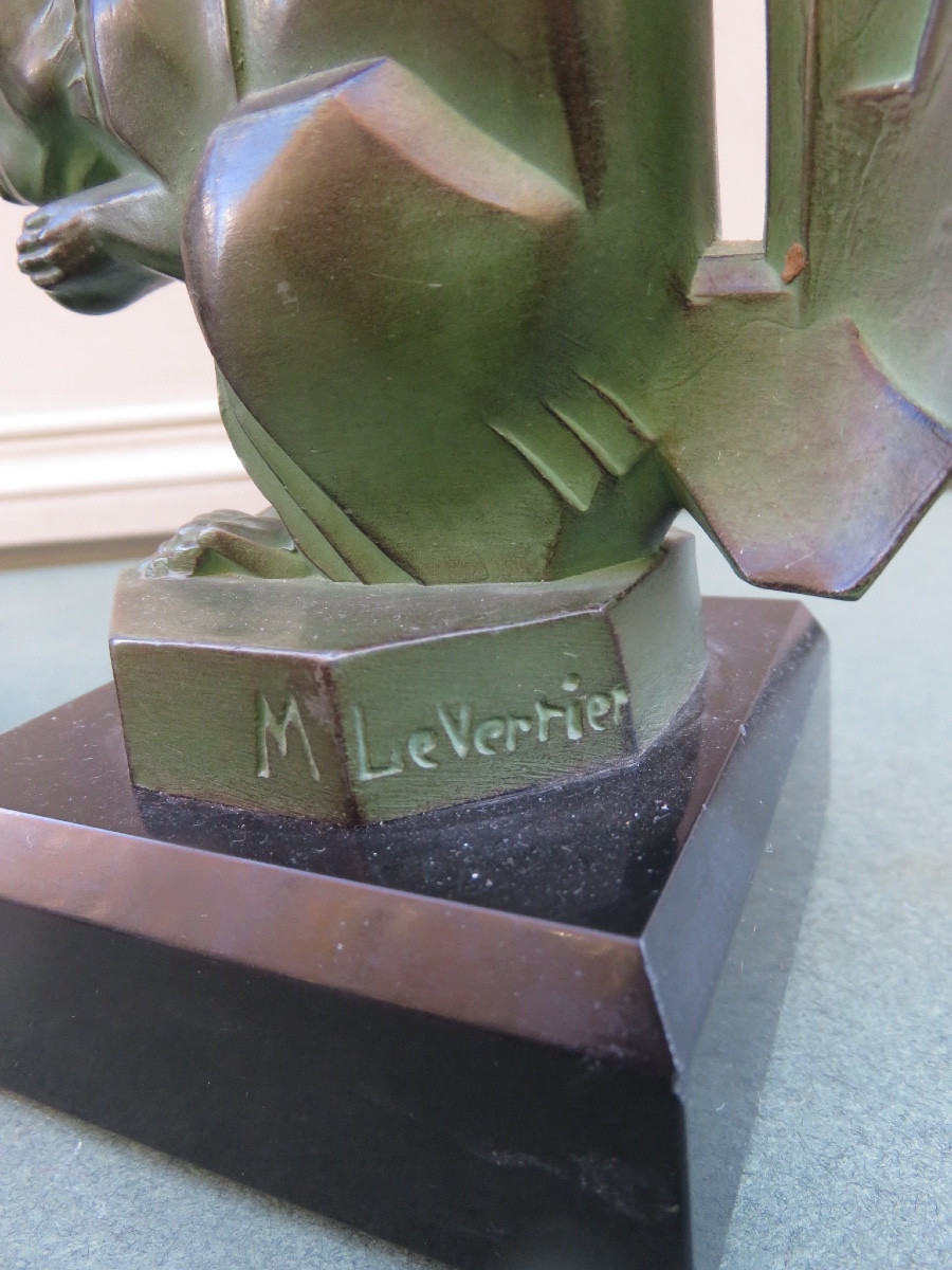 Paire de serre livres signée de Max Le Verrier ( 1891- 1973 ) les écureuils , de style Art Déco-photo-7