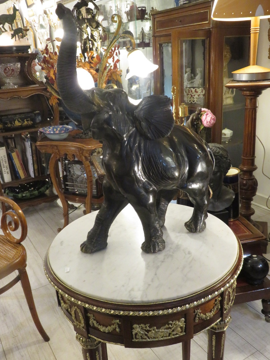 Bronze animalier : éléphant d'Asie, trompe relevée ,, XXème-photo-8