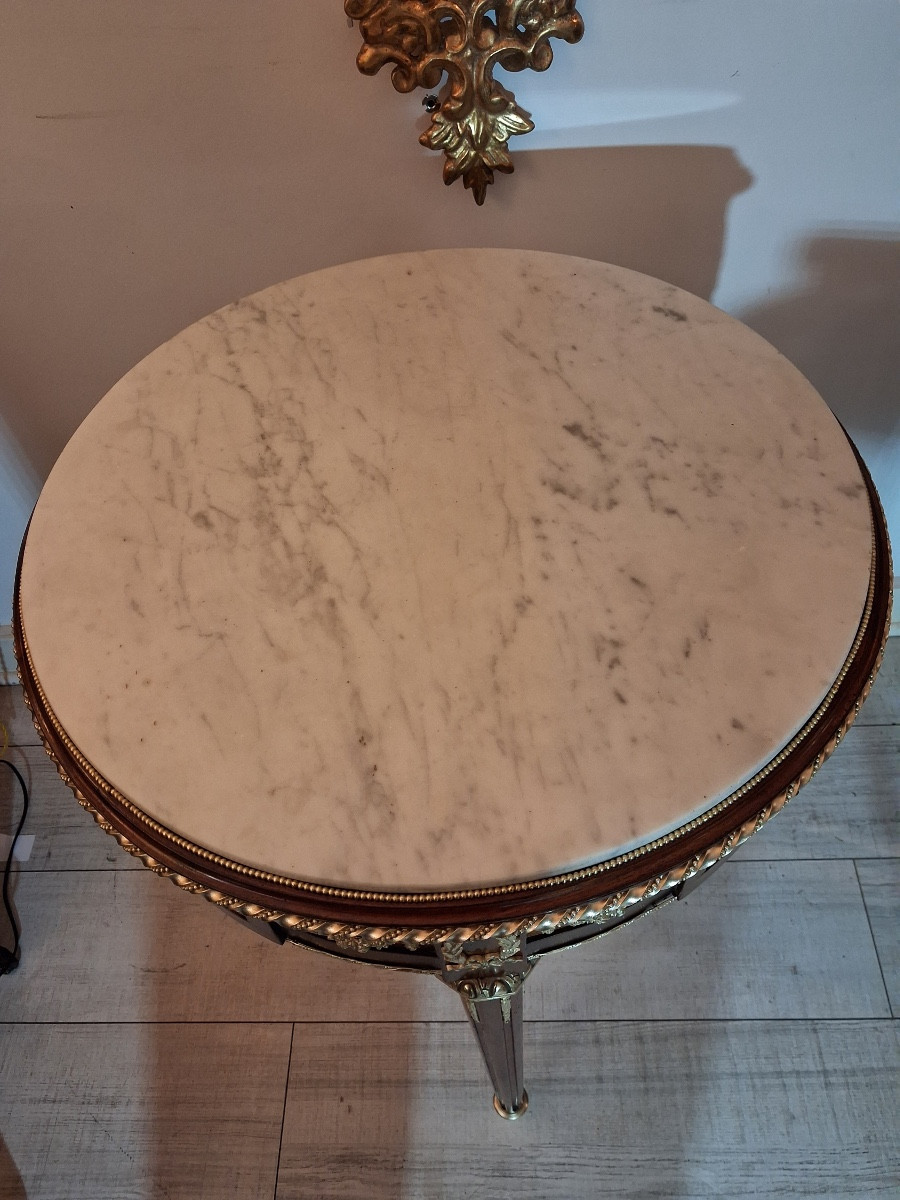 Pedestal Table In Mahogany ,white Marble Top ,and Chased Bronze Mounts Louis XVI Style ,end XIX-photo-3