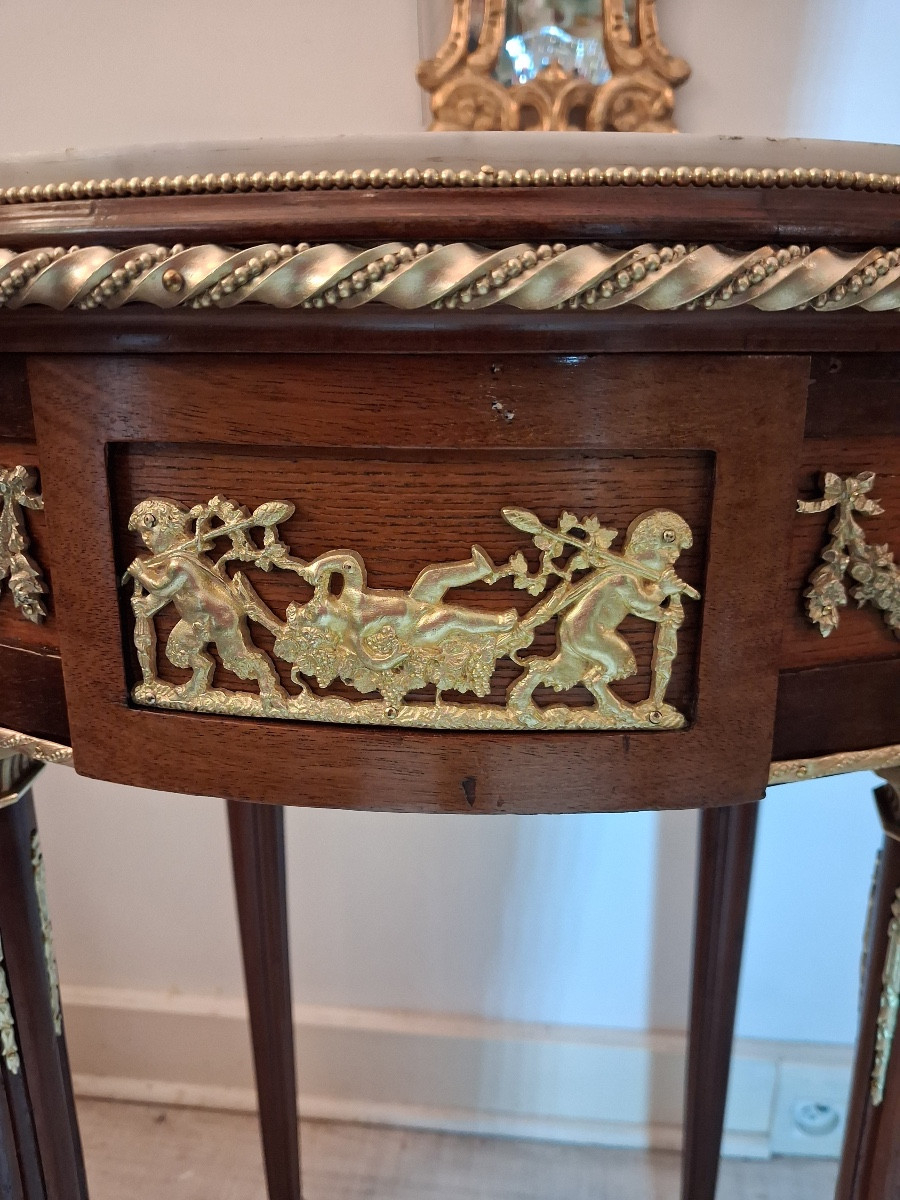 Pedestal Table In Mahogany ,white Marble Top ,and Chased Bronze Mounts Louis XVI Style ,end XIX-photo-4