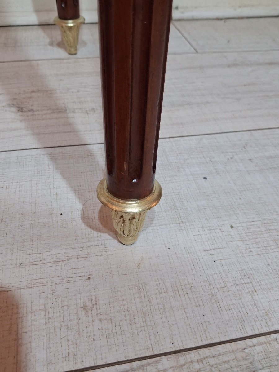 Pedestal Table In Mahogany ,white Marble Top ,and Chased Bronze Mounts Louis XVI Style ,end XIX-photo-3