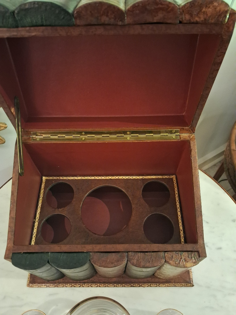 Important, Liquor Cabinet, Trompe l'Oeil Box Of Antique Books (height 21 Cm)-photo-5