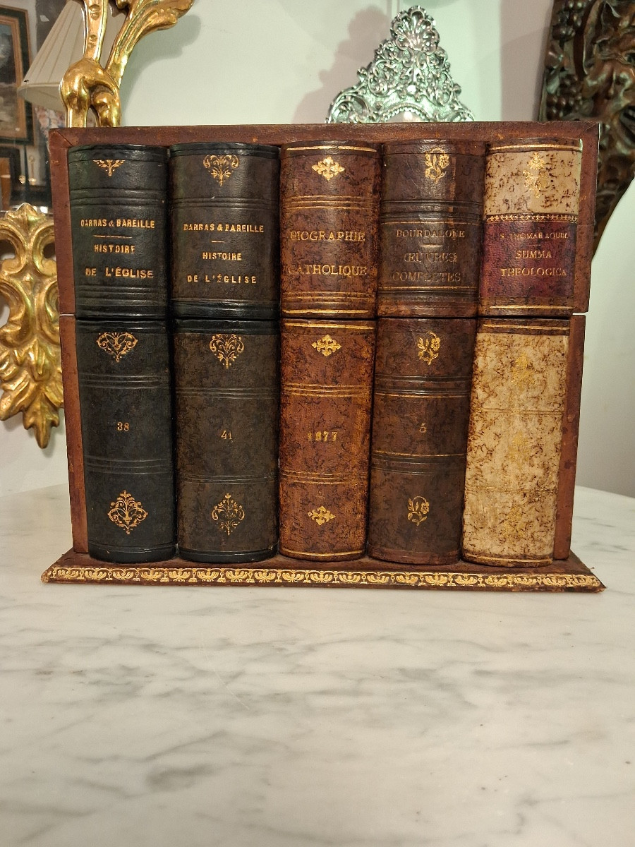 Important, Liquor Cabinet, Trompe l'Oeil Box Of Antique Books (height 21 Cm)-photo-6