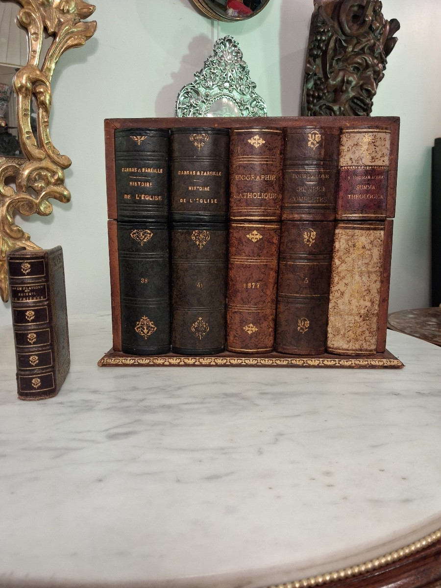 Important, Liquor Cabinet, Trompe l'Oeil Box Of Antique Books (height 21 Cm)-photo-7