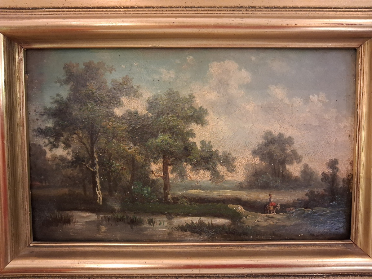 Pair Of Paintings, Oil On Panel, Landscapes By The Water, 19th Century-photo-4